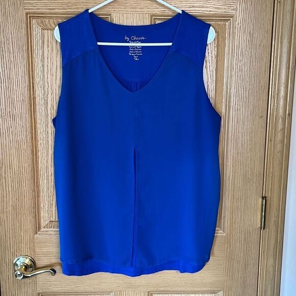 Chico’s Blue Knit Woven Split Front Tank Top Size XL - Picture 1 of 7
